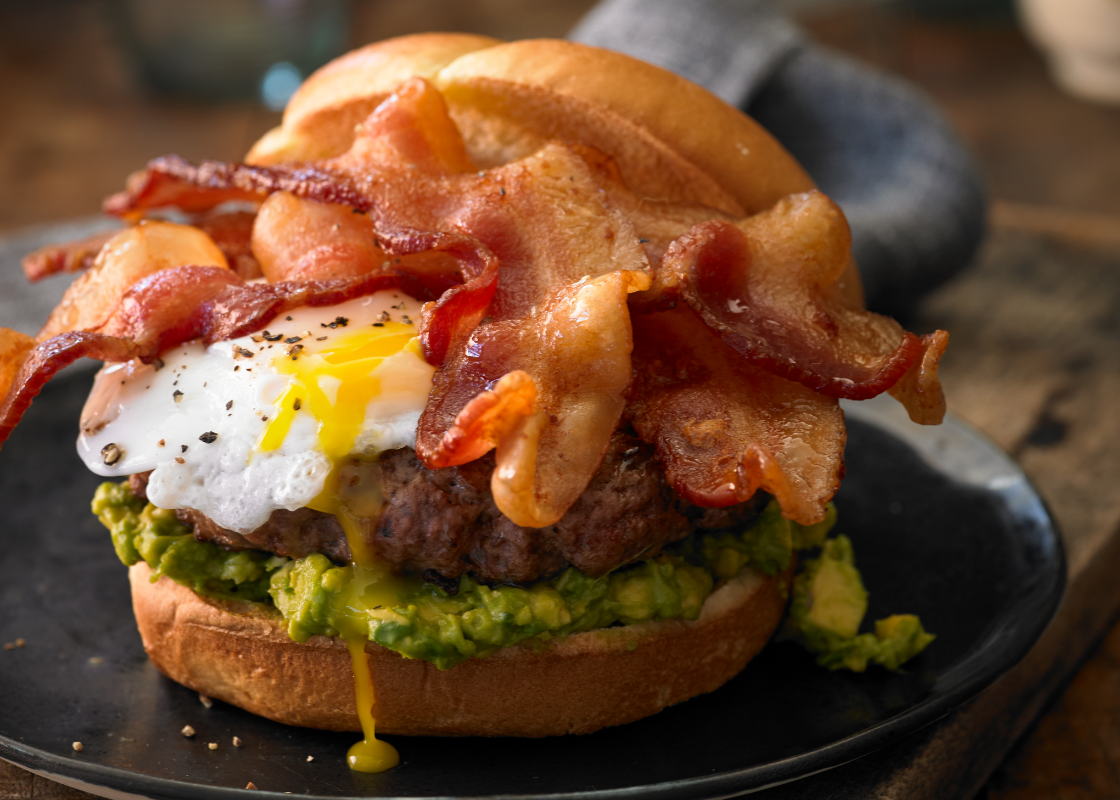 Bacon, Sausage, Egg and avocado sandwich