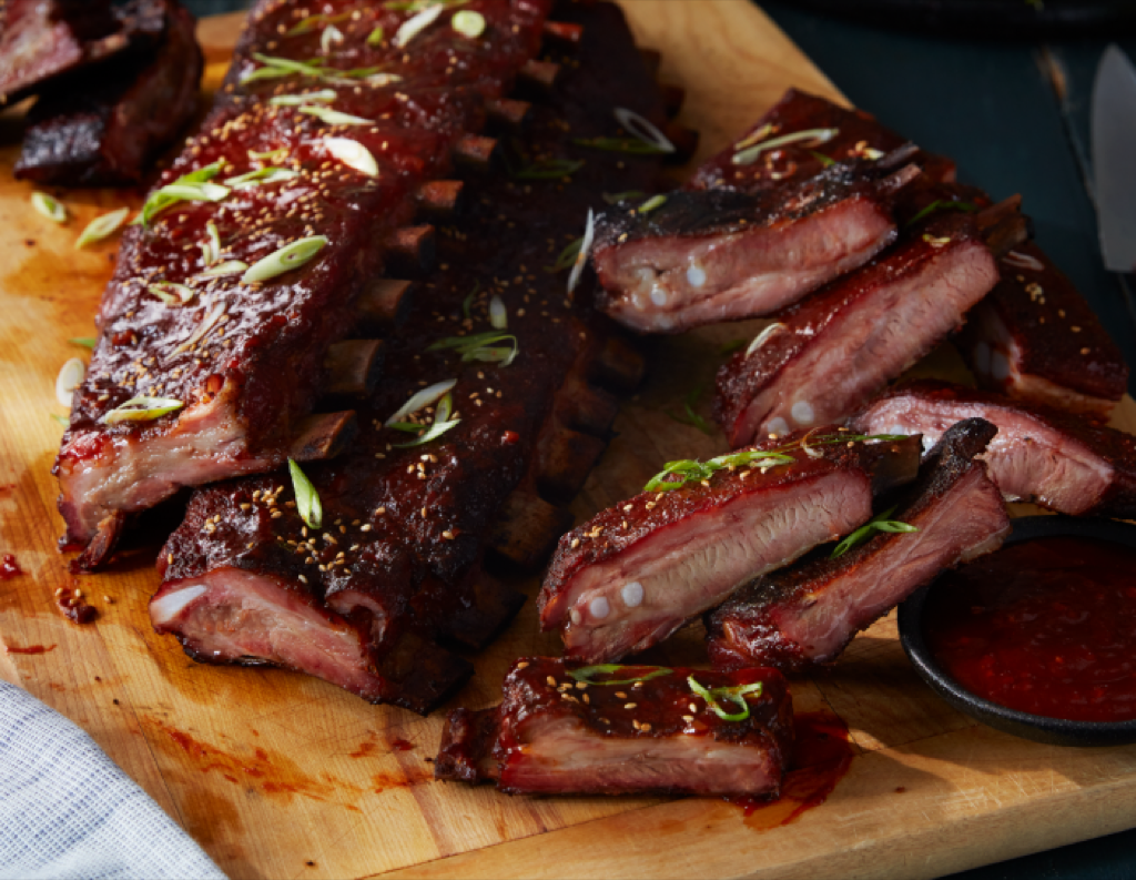 Glazed ribs on a cutting board