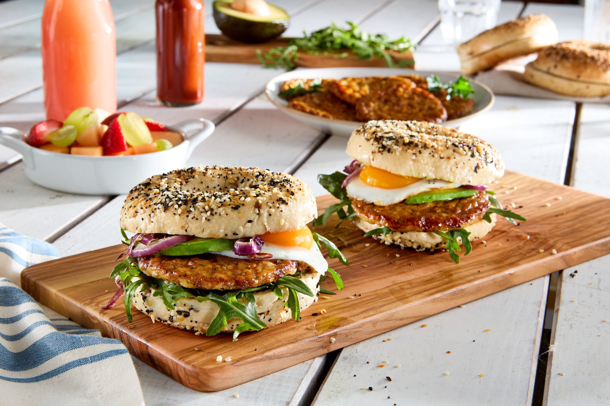 Everything Bagel Sausage Sandwich Recipe featuring Jimmy Dean® Low Sodium Chicken Sausage Patties 
