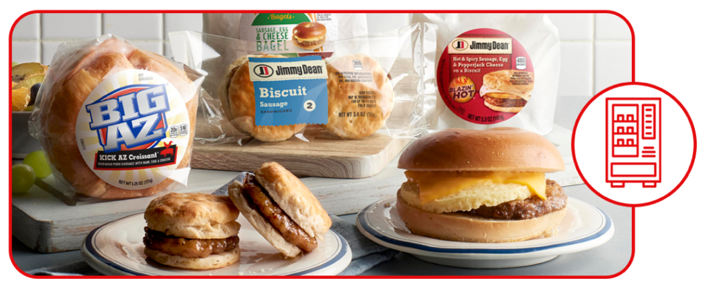 Big AZ® and Jimmy Dean® brand vending products on counter
