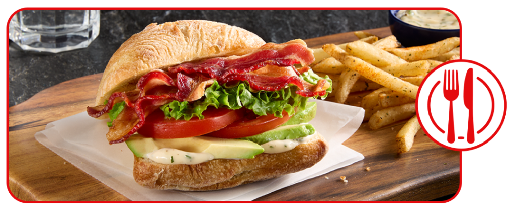 BLT sandwich featuring Wright® Brand Bacon products in restaurant setting