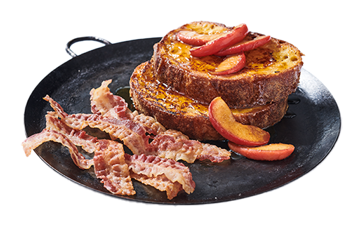 French toast with peaches and bacon