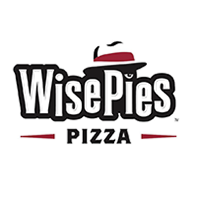 WisePies Pizza Logo with a fedora hat ontop of the wording
