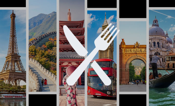 Eiffel tower, great wall of china, Japan home, Britain tour bus, Spanish arc and Venice gandola image