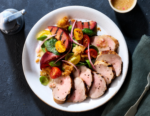 Grilled Plum & Pork Panzanella Salad
