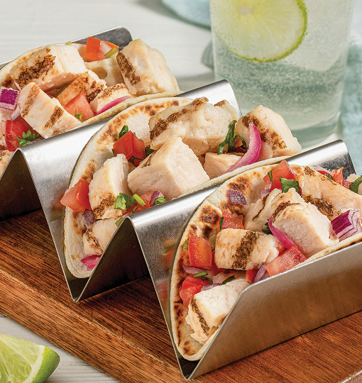 chicken taco trio and beverage