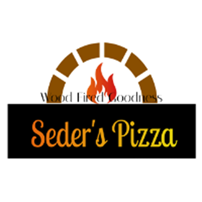Seder's Pizza logo with a brick oven arch, flames