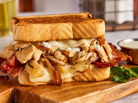 Texas toast with chicken cheesesteak bacon and ranch