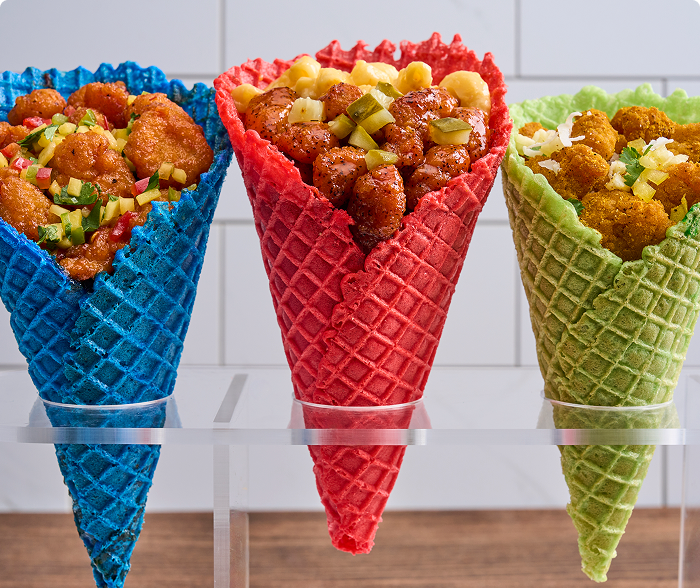 Crispy Chicken and Waffle Cone Flight