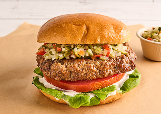 soft brioche bun stacked with a juicy The PUB® Burger To Go