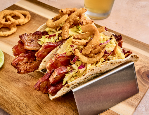 Kansas City Big Bacon BBQ Tacos on a cutting board