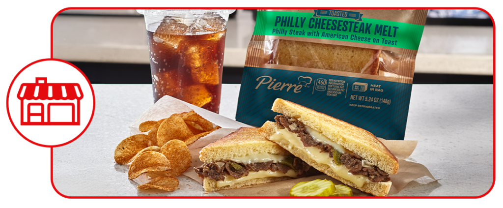 Pierre® BBQ Pilled Pork Melt sandwich with iced tea and coleslaw