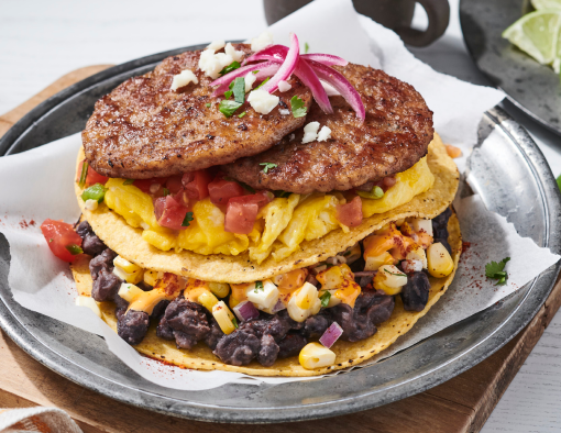Elote Breakfast Tostada Stack