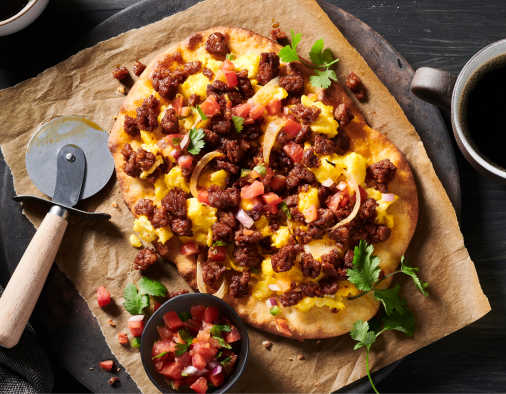 Chorizo Breakfast Flatbread featuring Hillshire Farm® All Natural* Pork Chorizo Crumbles