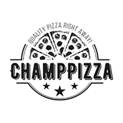 Champpizza logo with a sliced pizza arch