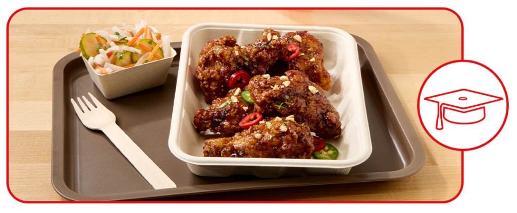 Bahn Mi Wings on tray in cafeteria setting