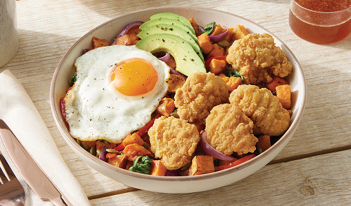 Crispy Chicken & Sweet Potato hash menu item