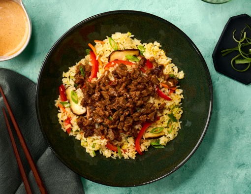 Honey and soy marinated steak quick seared on a hibachi grill served over fried rice
