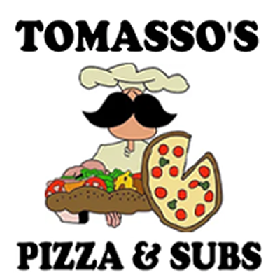 Tomasso's Pizza & Subs logo with a cartoon chef holding a sub sandwich and a pepperoni pizza